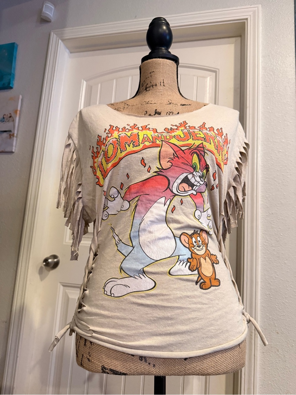 Tom and Jerry Graphic Fringe Tee - Cream